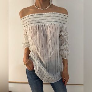 MICHAEL Michael Kors Off-Shoulder Striped Blouse - White and Black